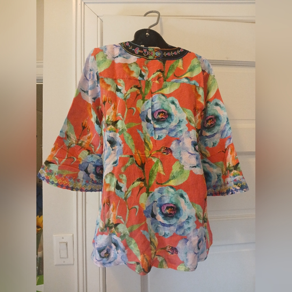 Soft Surroundings Hidden Villa Tunic Linen Exotic Floral Embroidered XS - Picture 2 of 6